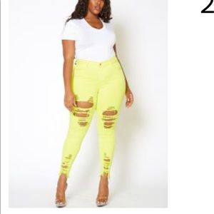 Neon yellow high waisted jeans